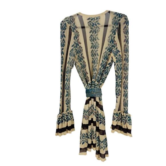 Free People Bella Rosa Wrap Mini Dress V-Neck Neutral Combo Size M NWT - Picture 6 of 11